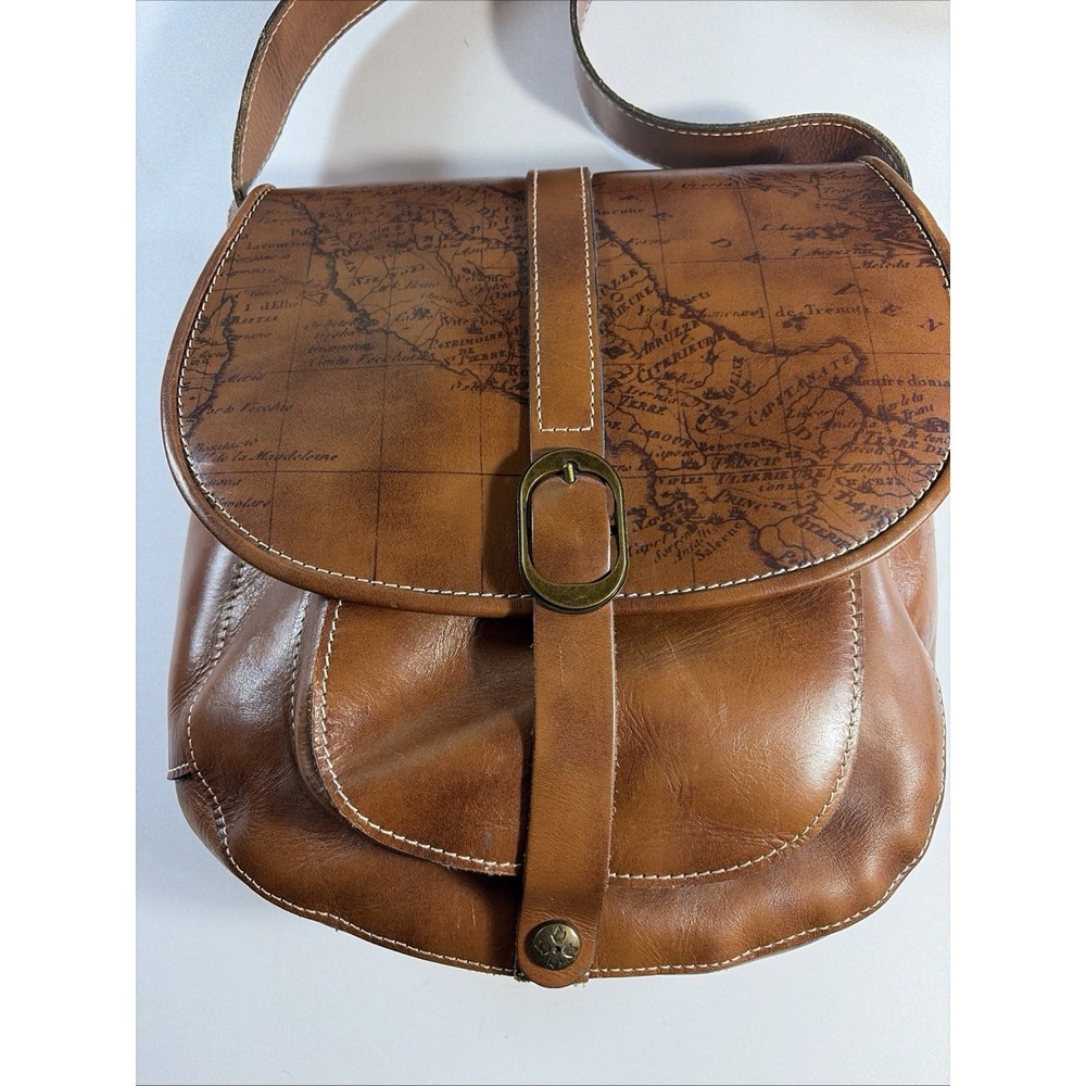 Patricia Nash Map Print Leather Crossbody Bag Brown Tan Italy Map Embossed Logo - Picture 2 of 14